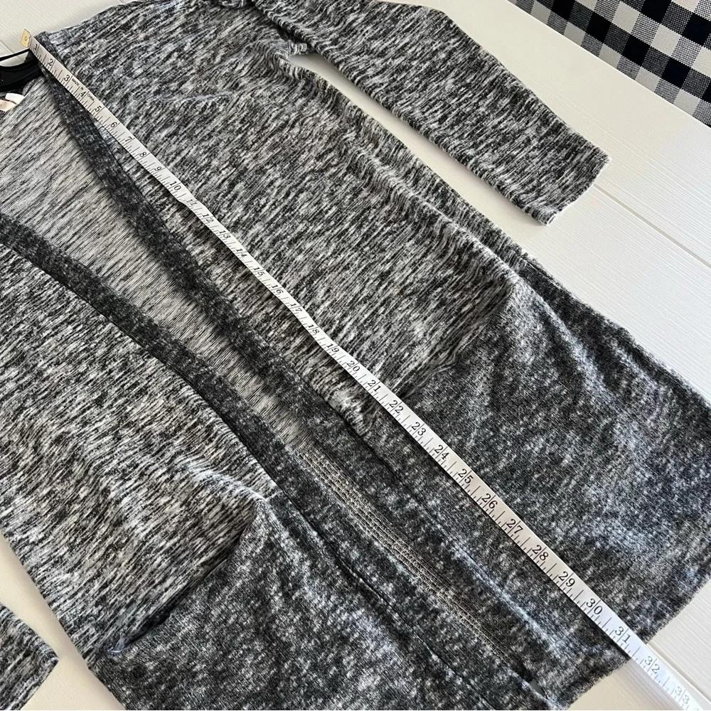 Soft Surroundings Marled Open Front Cardigan Sweater Top Pockets Small Gray